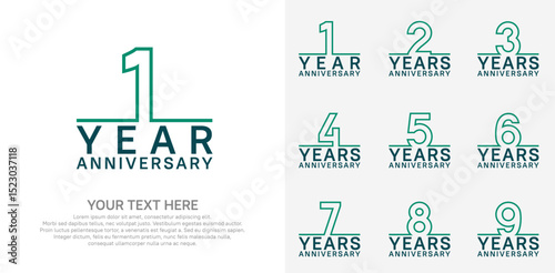 Anniversary logo set vector design, green color for celebration event