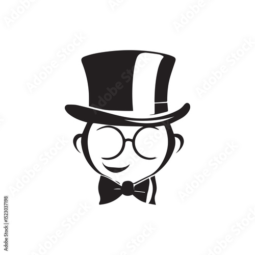 Smart Gentleman: A cartoon illustration of a gentleman with a top hat and eyeglasses conveys intelligence, sophistication, and a touch of vintage charm. Perfect for projects requiring a classic.