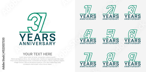 Anniversary logo set vector design, green color for celebration event