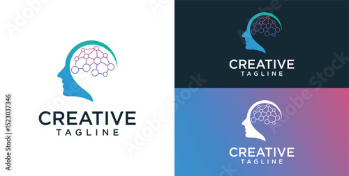 Human head mind and technology logo design