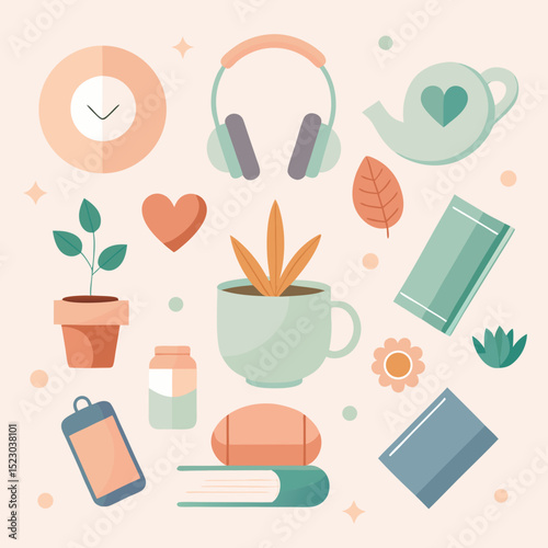 National Singles Day Vector with Self-Love Celebration Icons on White Background