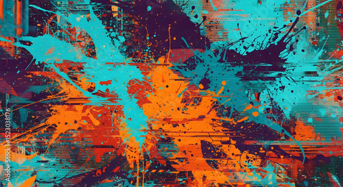 Dynamic Composition With Textured Lines And Vibrant Splashes Of Color