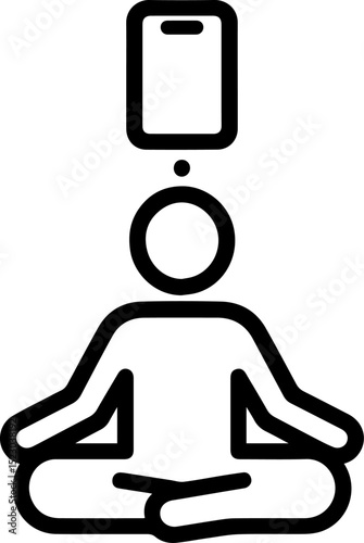 Digital Detox Icon — Person Meditating with Disconnected Smartphone Symbol