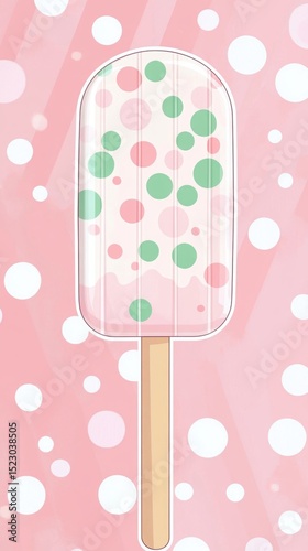 Graphical Pink Popsicle Treat with Round Mint Green and Light Pink Sprinkles