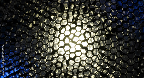 Illuminated Honeycomb Structure Abstract With A Glowing Central Light Source