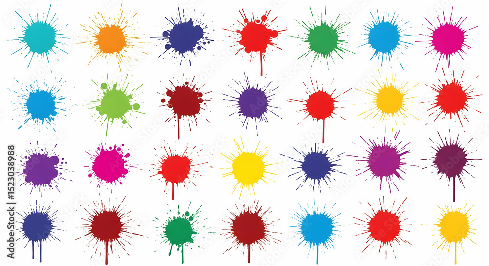 Obraz premium Abstract Colorful Paint Splatters Vector Illustration On White Background
