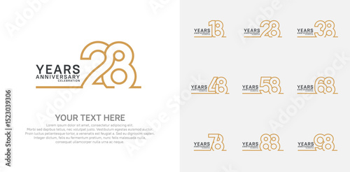 Anniversary logo set vector design, brown color for celebration event