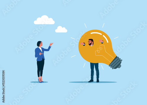 Businessman put her head in guillotine light bulb. Humiliation and punishment. Employer domination exploitation. Tax burden or financial problem and difficulty concept. Flat vector illustration