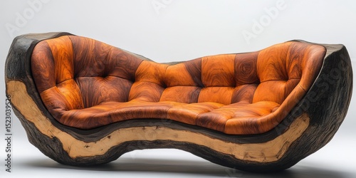 Unique Wood Grain Couch Design with Button Tufting and Rounded Log Frame
