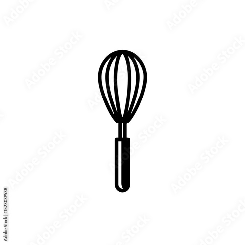 Kitchen whisk icon. Simple cooking utensil for whipping cream eggs or sauces.  Elegant black whisk silhouette ideal for culinary websites and recipe books.