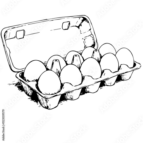 Fresh eggs carton with eight chicken eggs inside.  Brown egg carton holds eight fresh eggs perfect for baking or cooking. This image of egg carton is ideal for recipe books, food blogs,