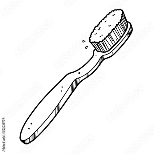 Simple toothbrush drawing illustration. Clean toothbrush with wooden handle and bristles. This image is perfect for dental hygiene brochures, oral care guides, or health publications.