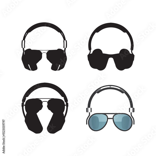 set of sunglasses with headphone vector