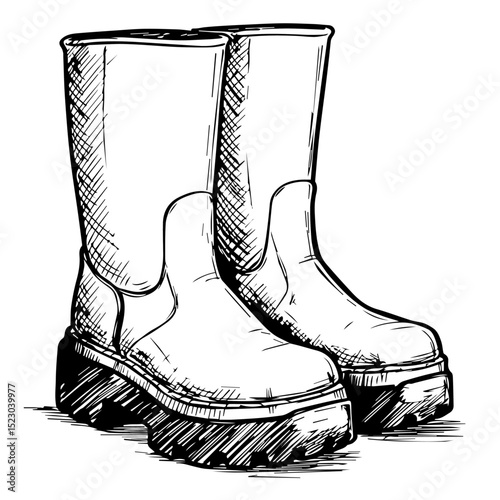 Stylish leather boots with thick soles, perfect for fall or winter.  These comfortable boots are ideal for outdoor adventures or everyday wear.  Durable footwear design for gardening, cooking,
