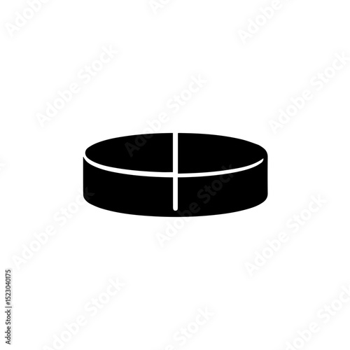 Simple pill icon graphic. Medicine symbol divided into two parts.  Medical illustration for healthcare brochure, pharmaceutical packaging, or medical website.