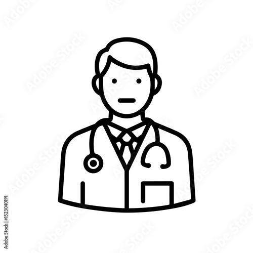 Doctor icon, medical professional illustration, healthcare worker symbol. Simple line art doctor design perfect for websites, brochures, and medical publications.