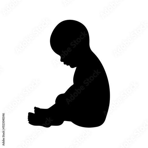 Baby silhouette sitting on white background. Infant silhouette is perfect for pediatric clinic brochures or cards.