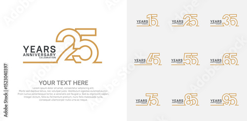 Anniversary logo set vector design, brown color for celebration event