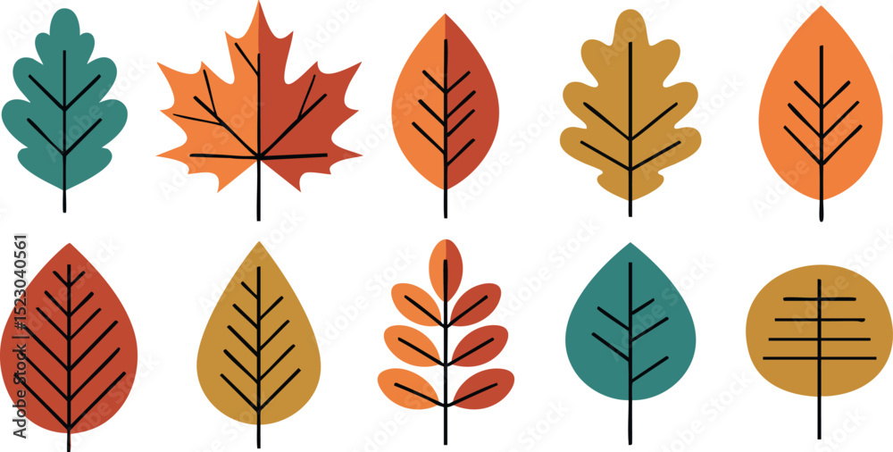 Obraz premium Colorful autumn leaves collection with orange red green tones vector illustration 