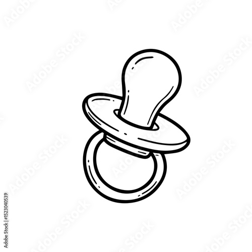 Baby pacifier illustration, simple design for baby care products.  Infant pacifier image shows nipple and shield.