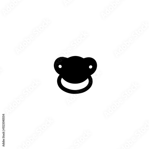 Baby pacifier icon, simple black silhouette of infant pacifier, minimalist design for baby care products.
