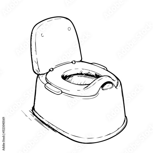 Potty training chair for toddlers.  Plastic potty chair with open lid, suitable for little children.  Simple design potty chair for hygiene education. Perfect illustration for pediatric clinics,