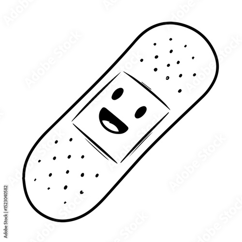 Happy bandage with smiling face.  Cute plaster design for children's medical illustrations.  This cheerful bandage is perfect for pediatric or gynecological clinics,