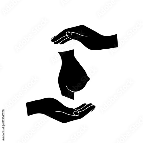 Protecting female breast health. Gentle hands support and care for breast. Image symbolizes breast cancer awareness, gynecology, and prenatal care. This image is ideal for brochures,