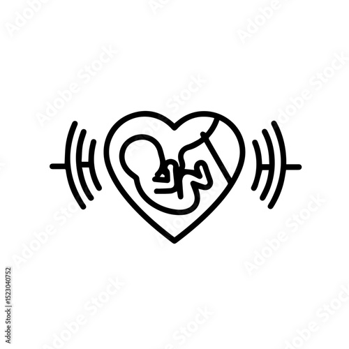 Heartbeat of unborn baby inside mothers womb.  Fetal development inside heart shape.  Medical illustration perfect for pregnancy announcement, gynecology brochure, or traumatology resource.