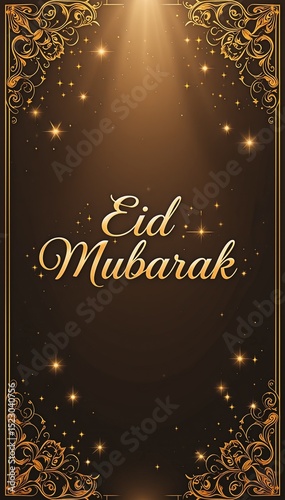 Elegant Eid Mubarak Greeting with Gold Text on Brown Background