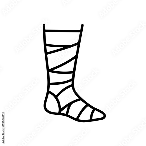 Medical bandage on leg. Leg injury treatment with compression bandage.  Detailed illustration of elastic bandage application for leg injury. This image is perfect for medical publications, brochures,