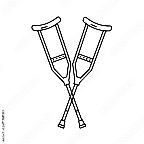 Crutches pair medical equipment support aid for walking.  These underarm crutches provide stability and assistance.  Crutches are essential mobility aid in orthopedic care and recovery.