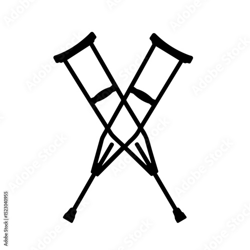 Crutches crossed symbol. Medical symbol represents support and recovery.  Simple crutches icon for medical brochures and posters.