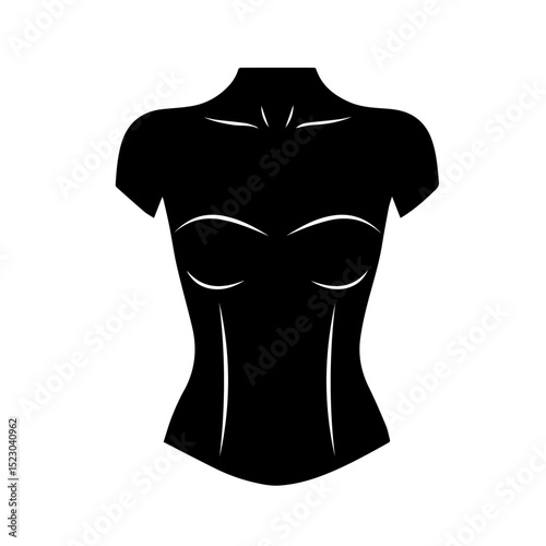 Female torso silhouette, anatomical illustration showing rib cage, breasts, and waist. Detailed black and white image ideal for medical publications, educational materials, or health websites.