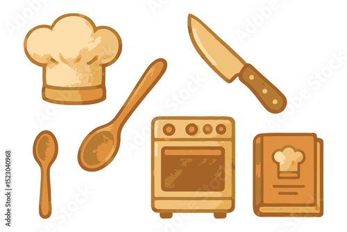 homey kitchen tools and utensils icon set for cooking, chef, recipe and culinary design