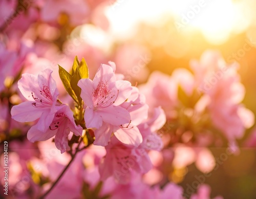 Blooming pink azaleas in sunlight