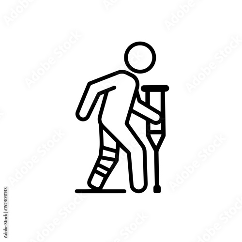 Person using crutches after leg injury.  Person with bandage on leg and using crutches for mobility.  This illustration is perfect for medical brochures,