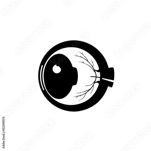 Human eye anatomy illustration. Detailed diagram showing iris, pupil, lens, retina, and optic nerve.  Cross section view of eye structure perfect for ophthalmology textbook, medical poster,