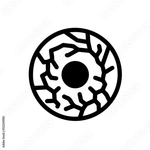 Cracked eye iris design. Detailed cracked eyeball graphic with black pupil and intricate cracks.  This eye illustration is perfect for ophthalmology publications or medical presentations.
