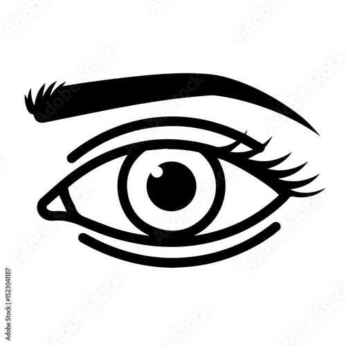 Detailed eye drawing with eyebrow and lashes.  Closeup image shows realistic female eye structure. This graphic eye illustration is perfect for ophthalmology, beauty,