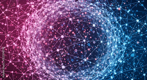 Connected Network Structure with Pink and Blue Gradient Backgrounds