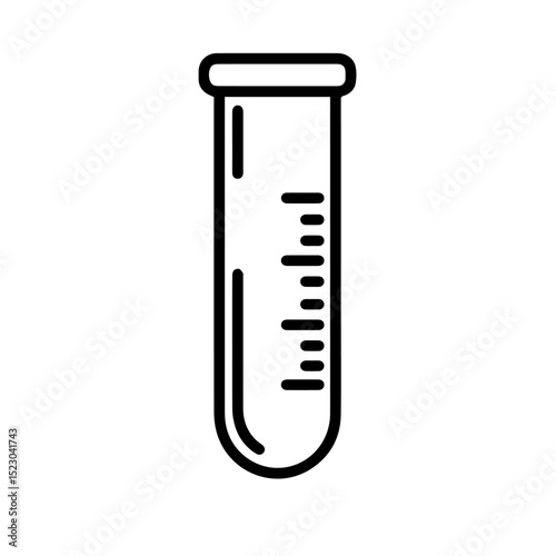 Test tube with measurement markings. Laboratory glassware, clear glass cylinder, scientific equipment.  This simple illustration is perfect for medical websites, ophthalmology brochures,