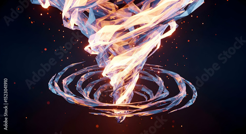 Abstract Geometric Vortex With Fire Particle Effects Against Dark Background