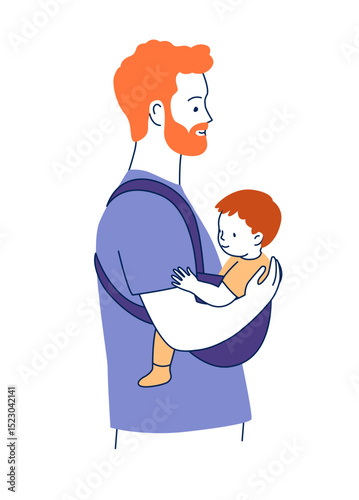 Father Holding Baby in Sling Babywearing Illustration in Flat Style