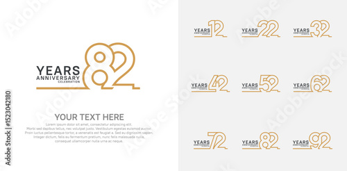 Anniversary logo set vector design, brown color for celebration event