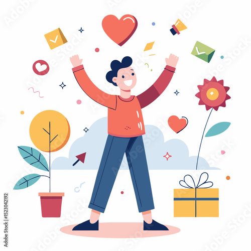National Singles Day Vector with Self-Love Celebration Icons on White Background