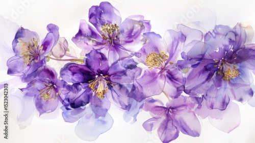 A watercolor painting of vibrant purple flowers on a white background