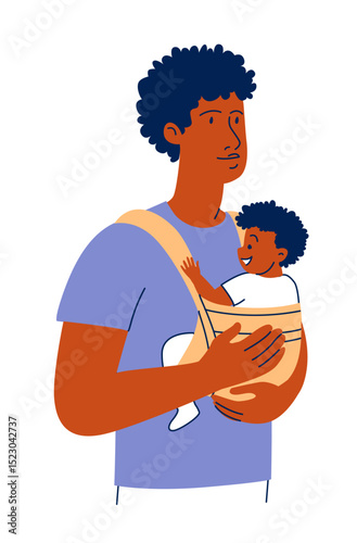Father Holding Baby in Sling Babywearing Illustration in Flat Style