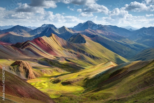 Breathtaking panoramic view of the Rainbow Mountains in the Peruvian Andes
