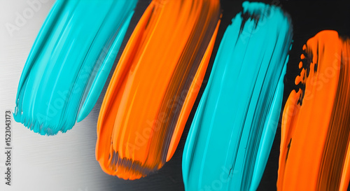 Energetic Strokes Of Vibrant Orange And Cyan Paint On A Surface